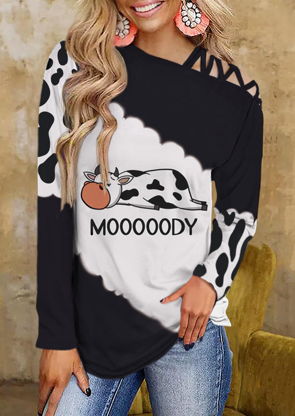 Mooooody Cow Color Block Criss-Cross One Sided Cold Shoulder Blouse
