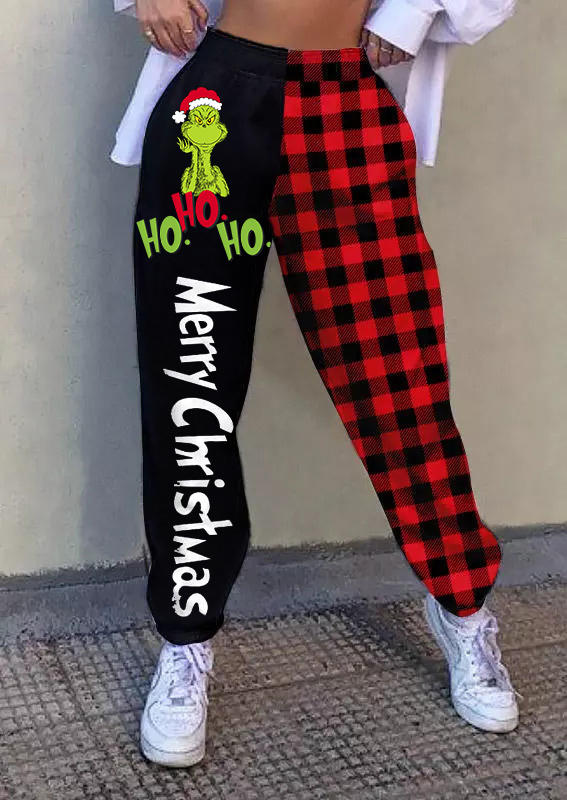 

Merry Cartoon Plaid Color Block Sweatpants - Black, 524786