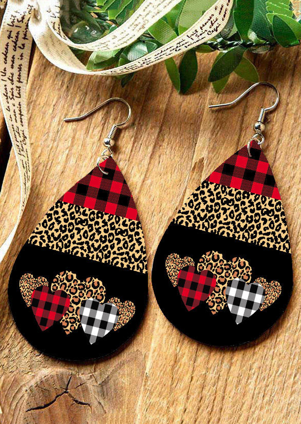 Valentine Leopard Plaid Heart Earrings
