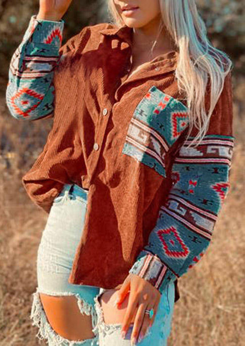 

Aztec Geometric Western Button Pocket Coat - Brown, 524793