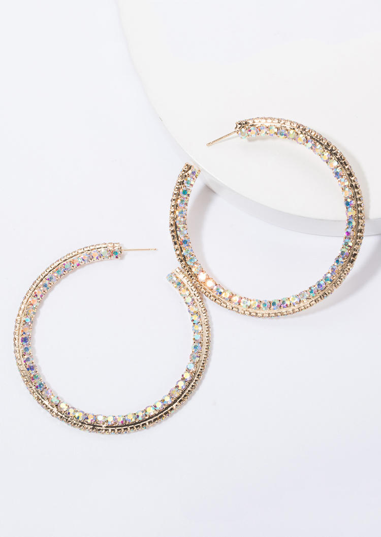 

Rhinestone Circle Alloy Earrings, Gold, 524883