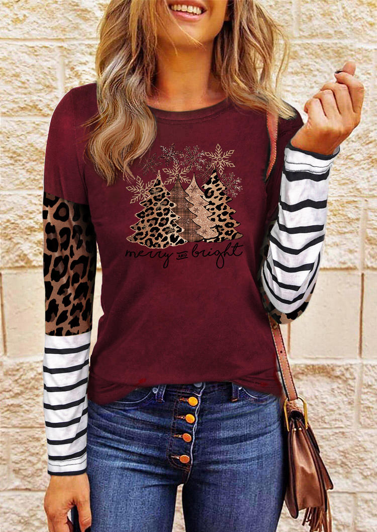 

Merry & Bright Leopard Tree Striped T-Shirt Tee - Burgundy, Red, 524930