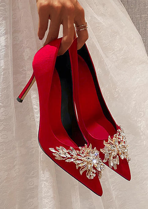 

Rhinestone Pointed Toe Heels - Red, 524932