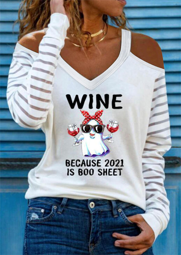 

Wine Because 2021 Is Boo Sheet Cold Shoulder Blouse - White, 524005