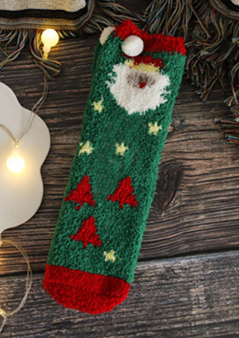 

Christmas Santa Claus Warm Plush Socks, Green;red, 524485