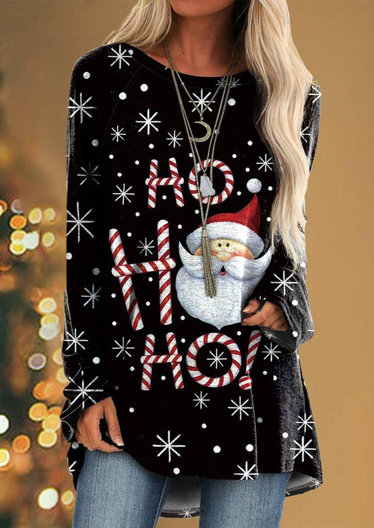 

Christmas Ho Ho Ho Santa Claus Long Sleeve Blouse - Black, 524553