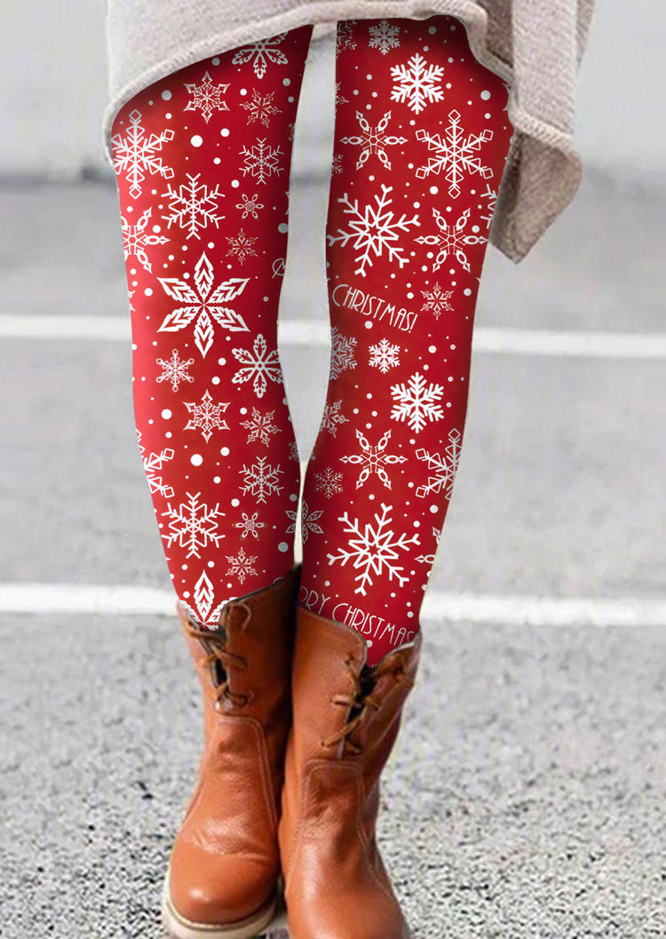 

Merry Christmas Snowflake Leggings - Red, 524608