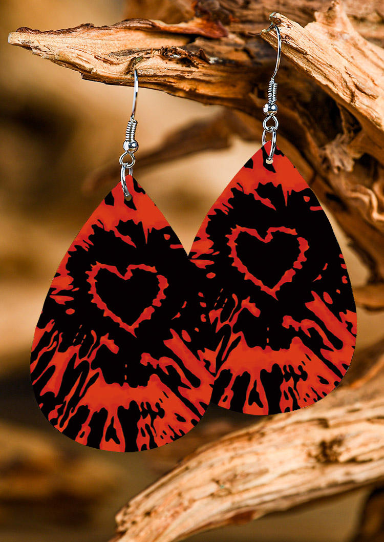 

Valentine Tie Dye Heart Water Drop Earrings, Red, 524614