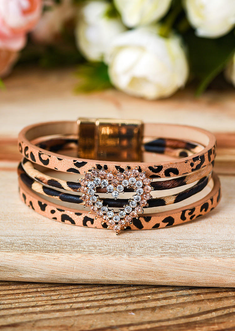 

Rhinestone Heart Leopard Magnet Buckle Bracelet, 524643
