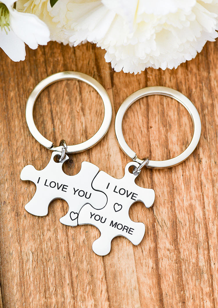 

2Pcs Valentine I Love You More Puzzle Keychain, Silver, 524646