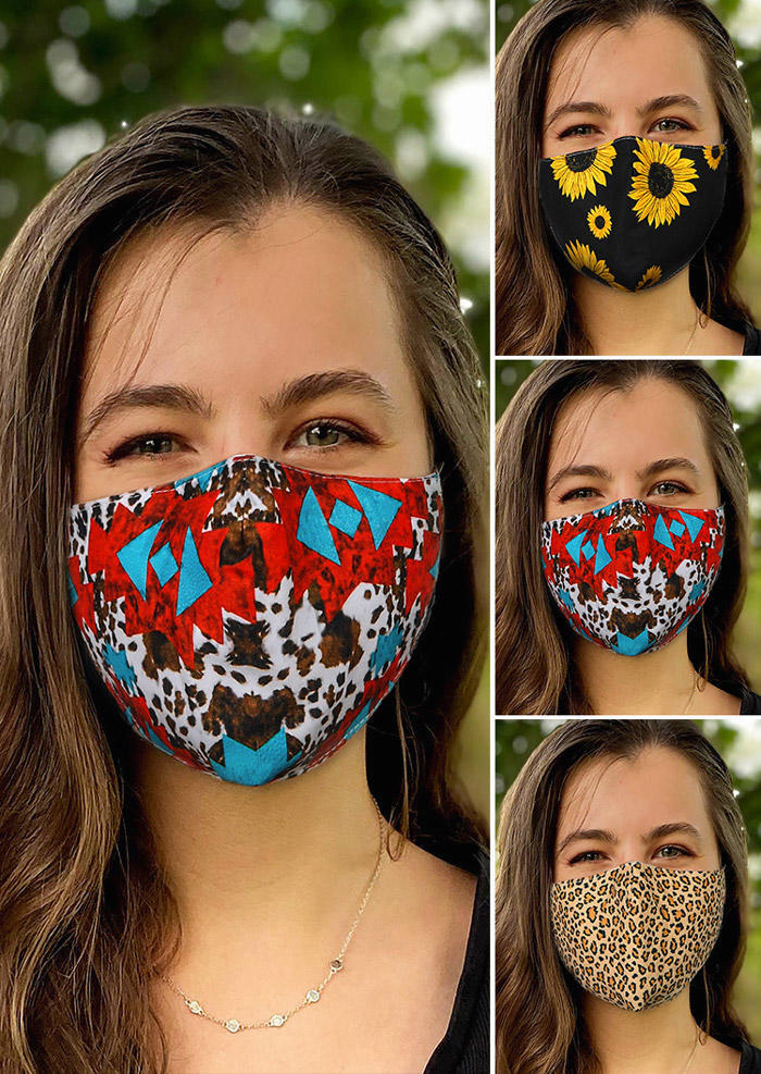 

3Pcs Leopard Sunflower Geometric Breathable Mask, Multicolor, 524873