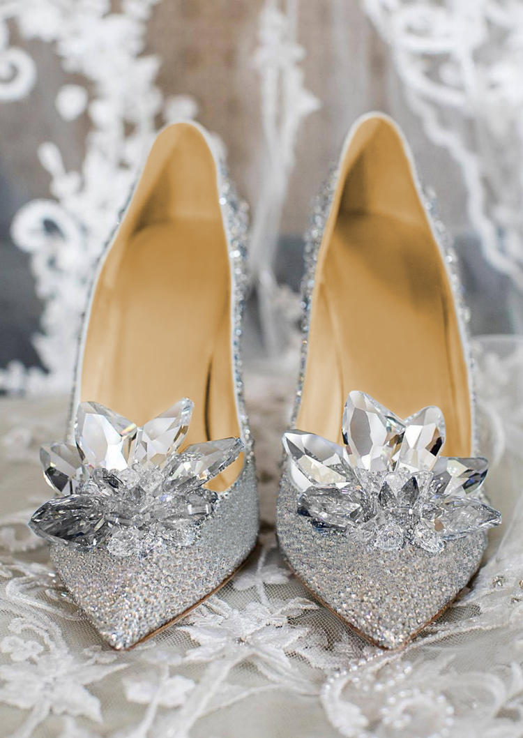 

Rhinestone Pointed Toe Heels - Silver, 524929