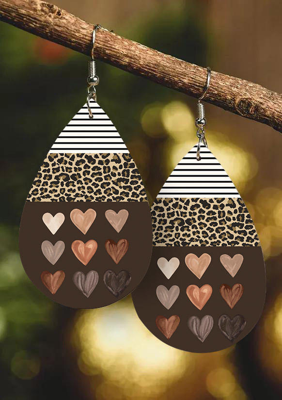 Pre-sale Leopard Striped Heart Water Drop Earrings