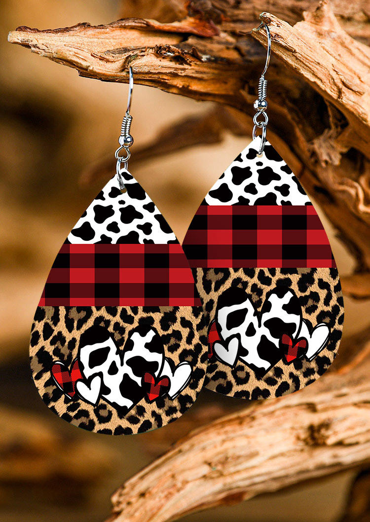 

Valentine Plaid Leopard Cow Heart Earrings, Multicolor, 524992