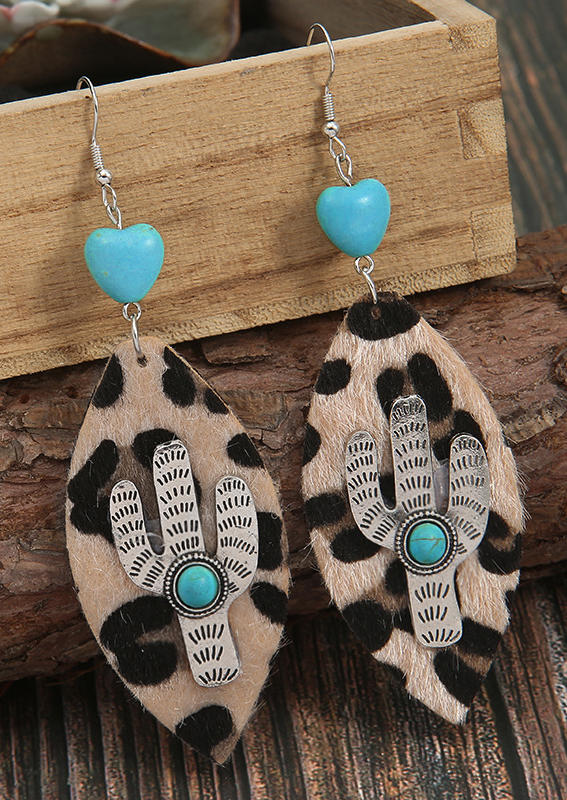 

Heart Cactus Turquoise Leopard Earrings, 524051