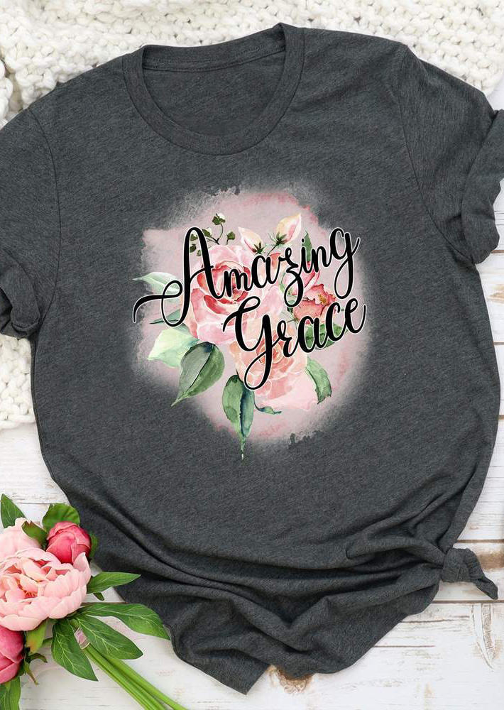 Buy Amazing Grace Floral T-Shirt Tee - Dark Grey. Picture