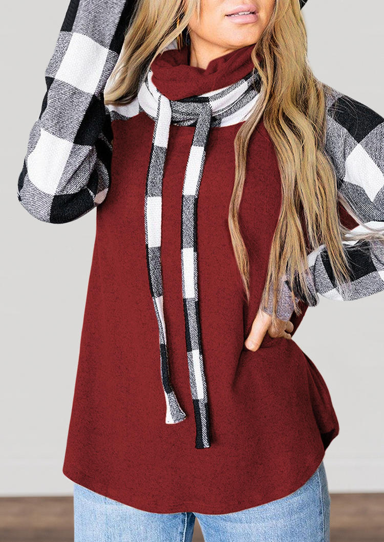 

Plaid Cowl Neck Pullover Sweatshirt - Burgundy, Red, 524235