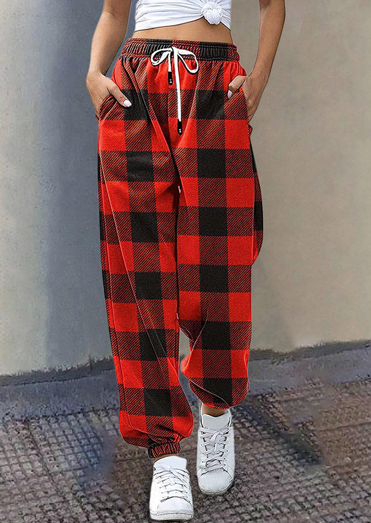 

Pocket Drawstring Elastic Waist Sweatpants - Red, 524417