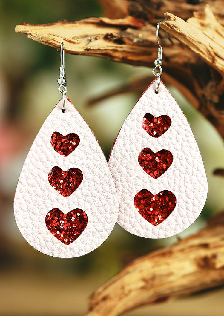 

Striped Heart PU Leather Earrings, White, 524597