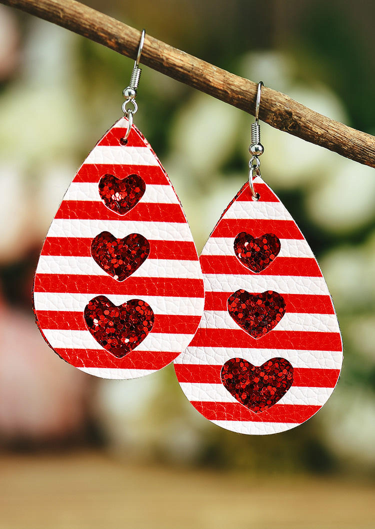 Striped Heart PU Leather Earrings