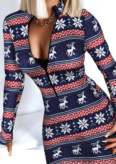 Reindeer Snowflake Zipper Bodycon Dress