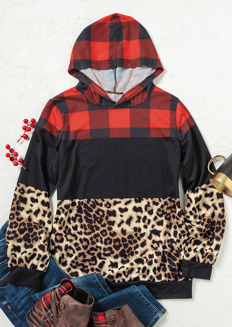 Leopard Plaid Long Sleeve Hoodie