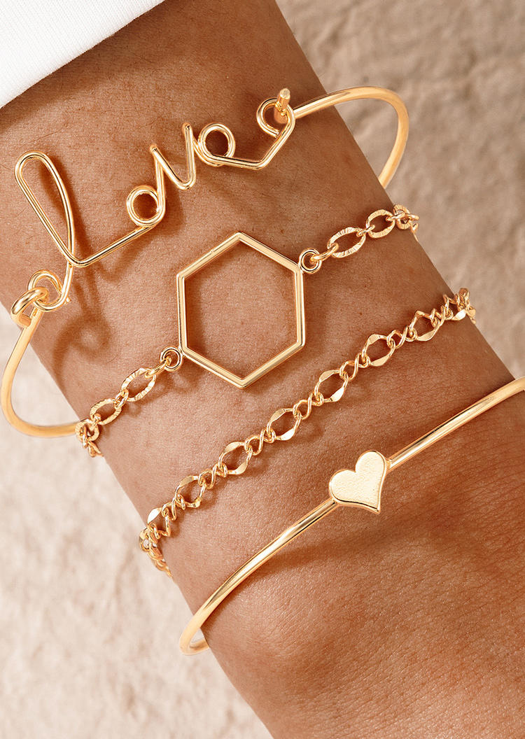 

4Pcs Valentine Love Heart Bracelet - Gold, 525128