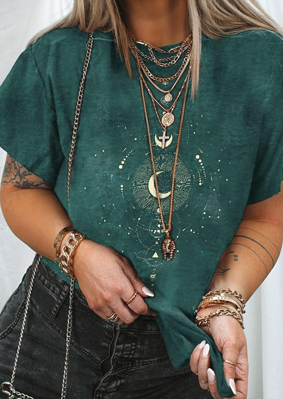 

Moon Star O-Neck T-Shirt Tee - Green, 523175