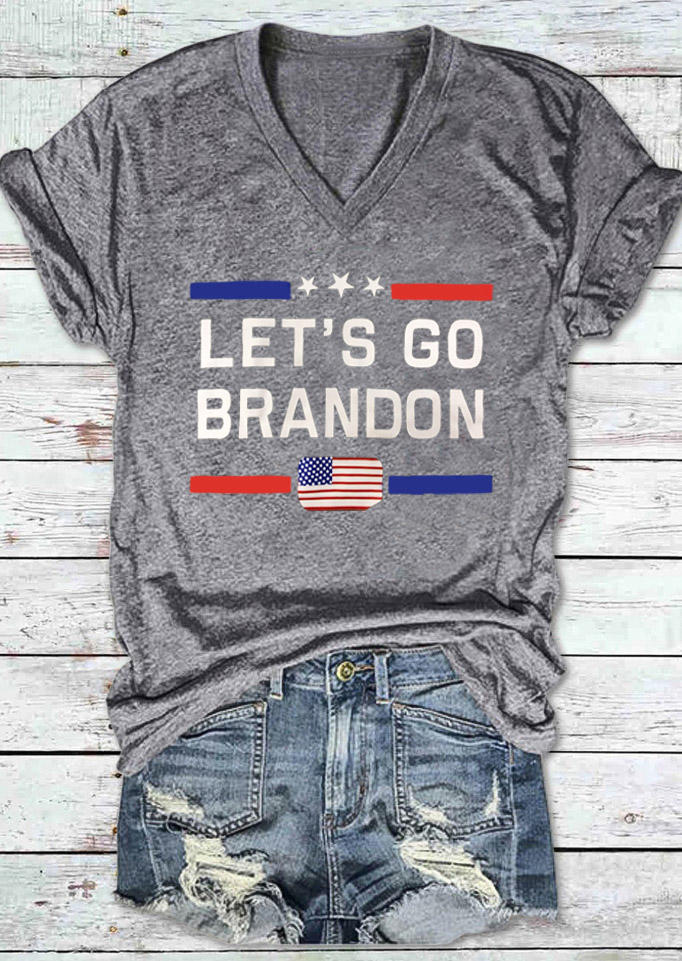 

Let's Go Brandon V-Neck T-Shirt Tee - Gray, 524378