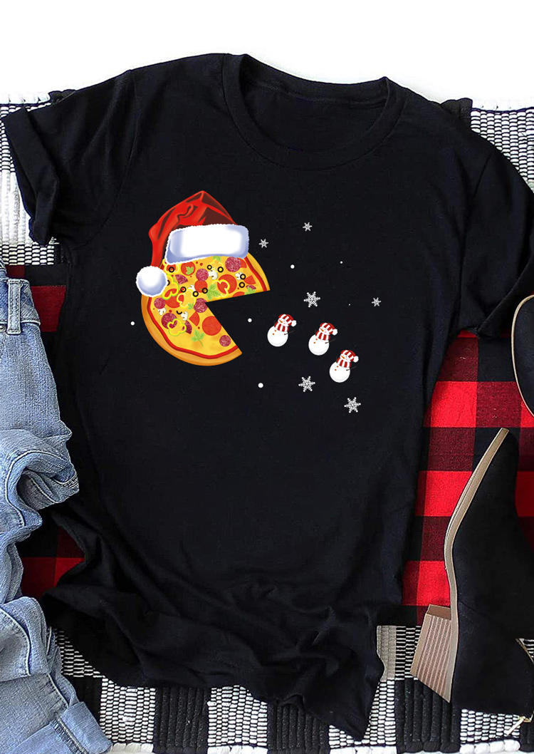

Pizza Snowman Christmas Hat T-Shirt Tee - Black, 524660