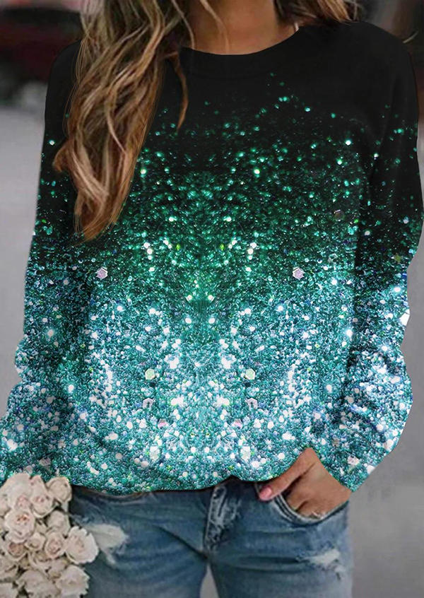

Gradient Long Sleeve O-Neck Sweatshirt - Green, 524675