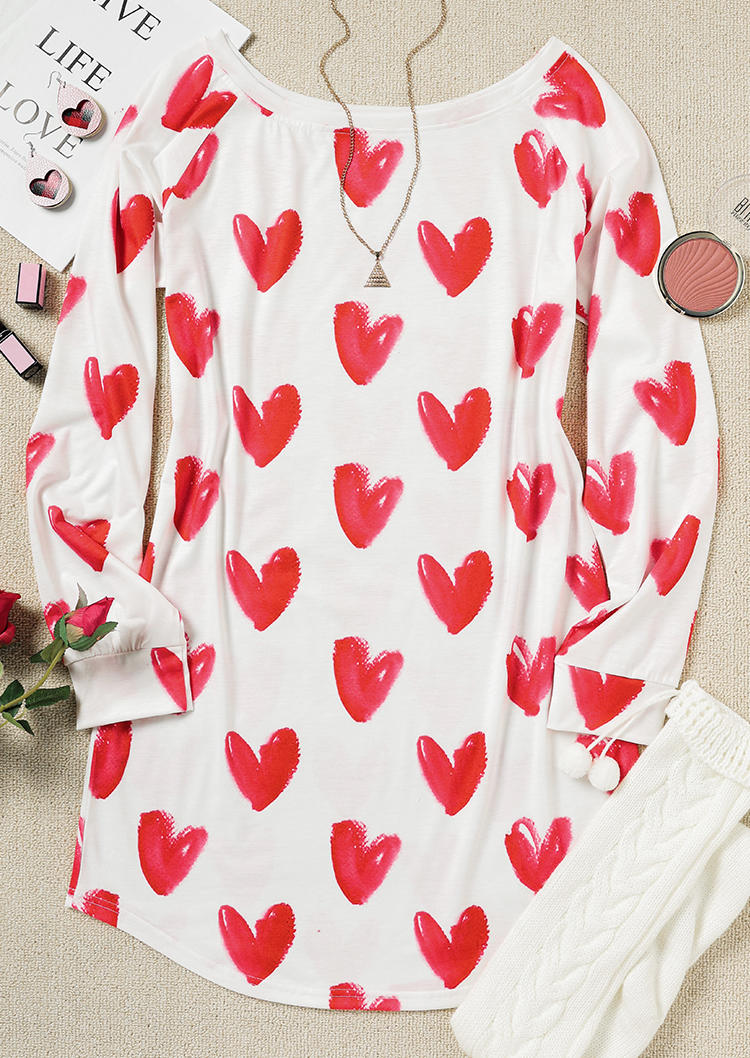 Valentine Love Heart Mini Sweatshirt Dress - White