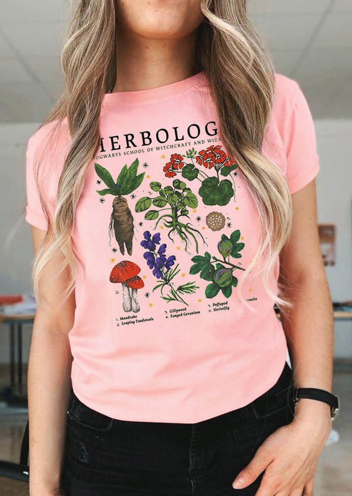 Herbology Hogwarts School T-Shirt Tee - Light Pink