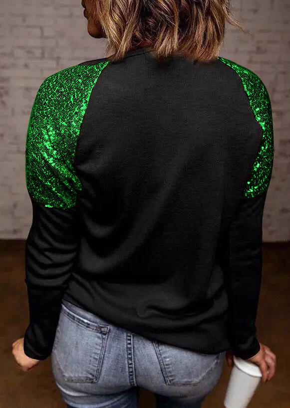St. Patrick's Day Sequined Lucky Shamrock Blouse - Black