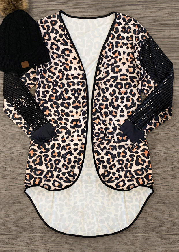 

Mommy & Me Leopard Sequined Splicing Asymmetric Cardigan - Women, 525019