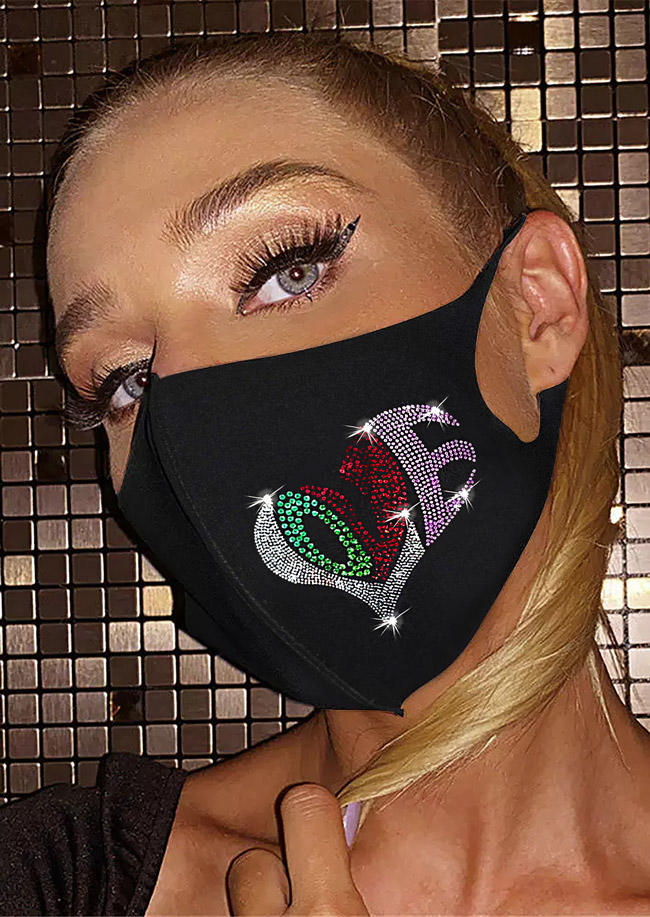 

Valentine Rhinestone Love Heart Breathable Mask, Pattern2, 525108