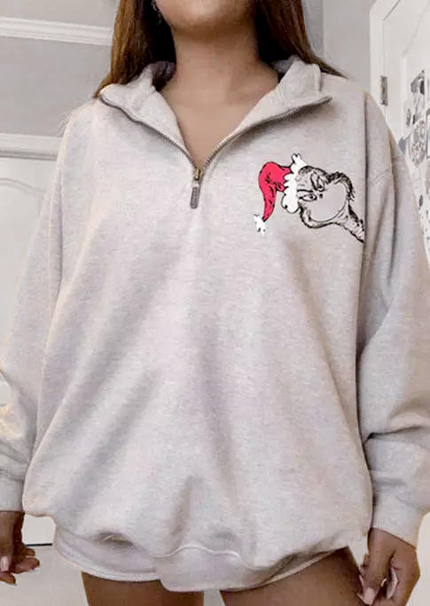 

Hat Cartoon Zipper Collar Sweatshirt - Light Grey, Gray, 523331