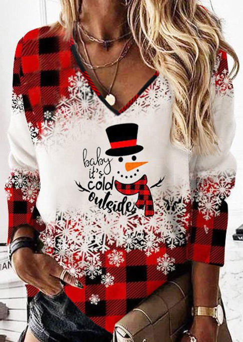 

It' Cold Outside Plaid Snowman Blouse, Multicolor, 524399