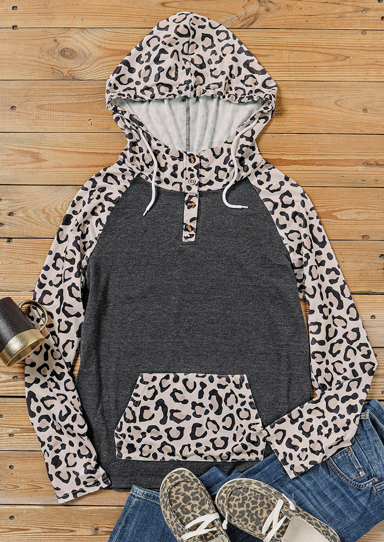 

Leopard Splicing Pocket Long Sleeve Hoodie - Kids, 524500
