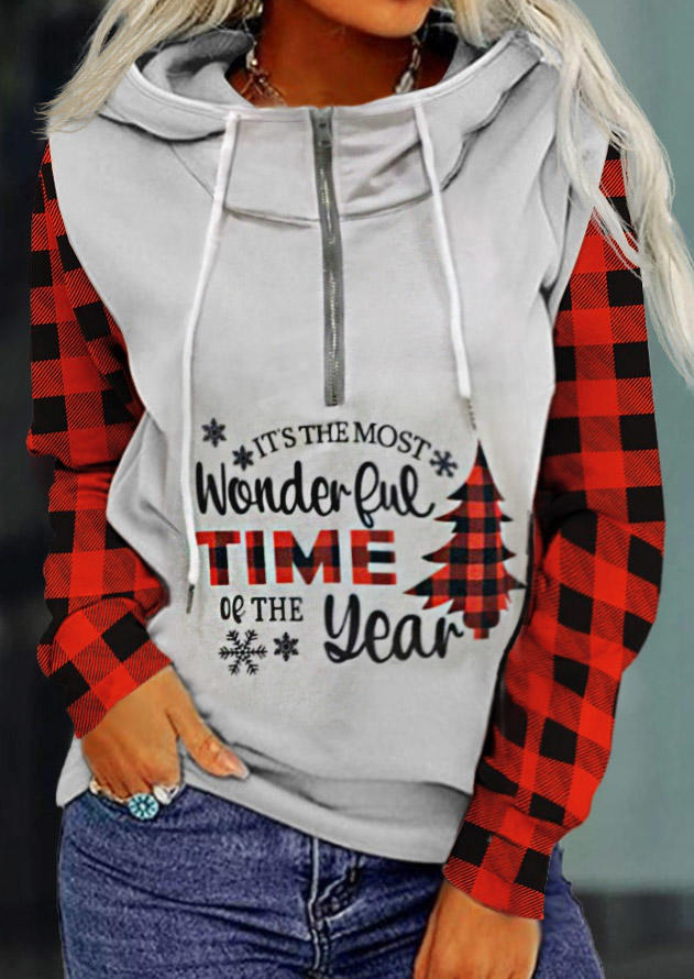 

Wonderful Time Of The Year Plaid Hoodie - Light Grey, Gray, 524600