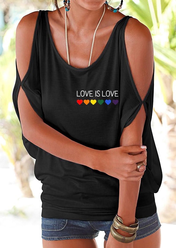 

Valentine Love Is Love Rainbow Hearts Cold Shoulder Blouse - Black, 524851