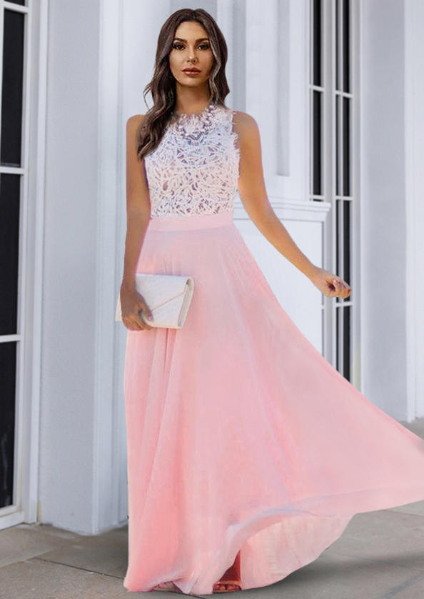 

Lace Splicing Chiffon Prom Dress - Pink, 524898