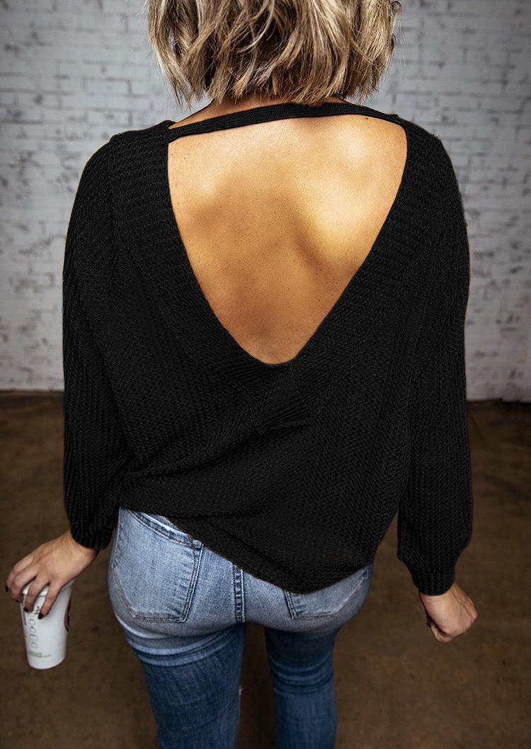 

Open Back Cut Out O-Neck Blouse - Black, 525098