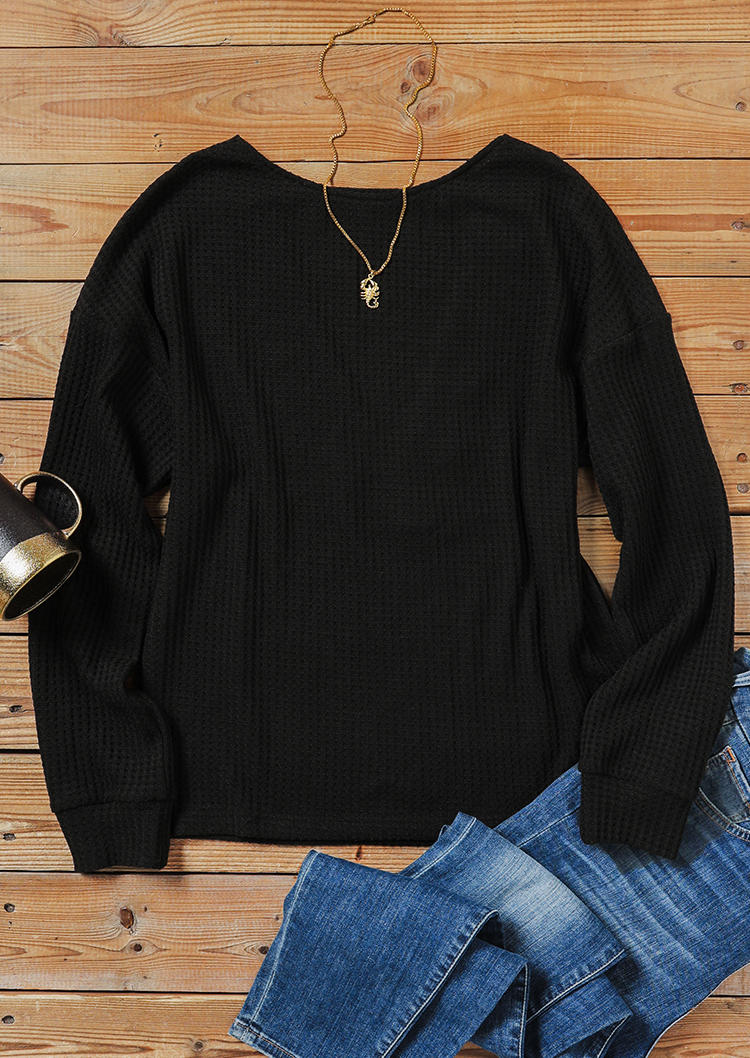 Open Back Cut Out O-Neck Blouse - Black