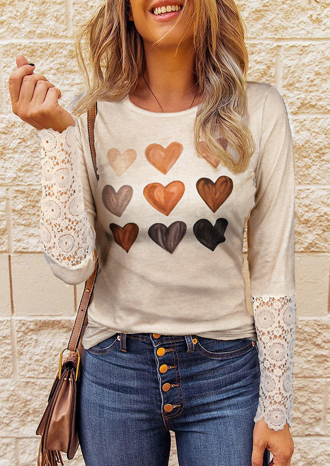 

Lace Splicing Love Heart Blouse - Apricot, 525101