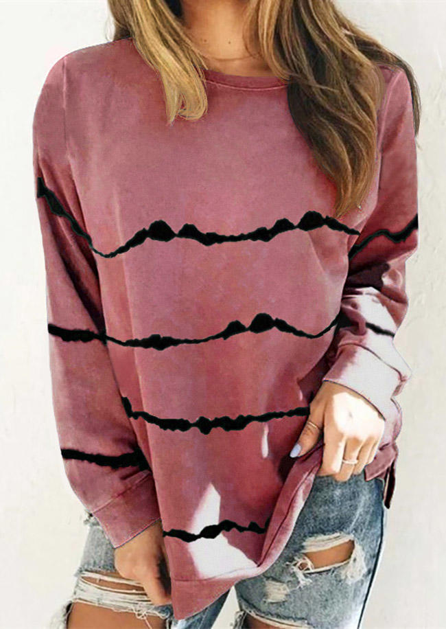 

Striped O-Neck Casual Blouse - Cameo Brown, 525105