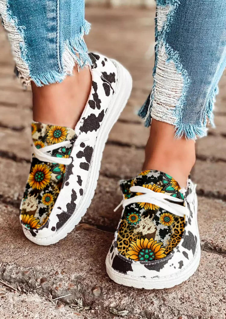 

Leopard Sunflower Cow Sneakers - White, 525136