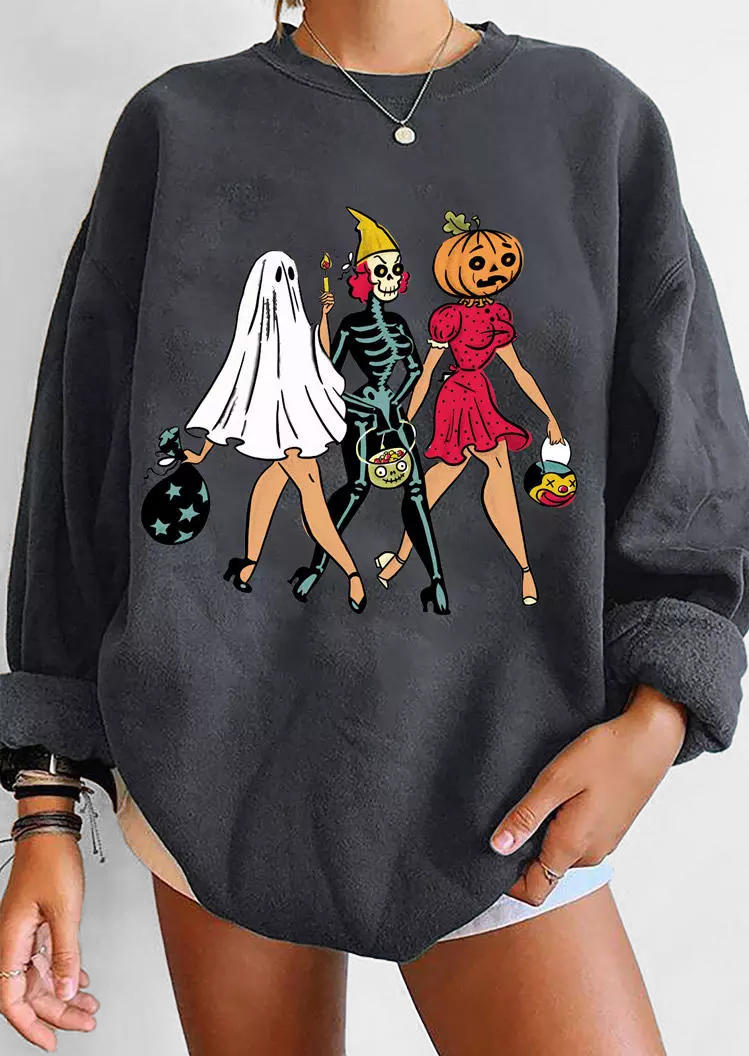 Pumpkin Face Skeleton Star Sweatshirt - Gray