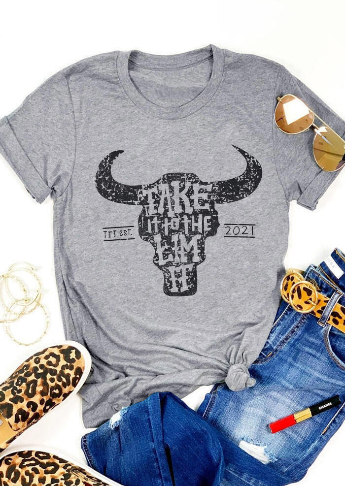 

Take It To The Limit Steer Skull T-Shirt Tee - Gray, 524654