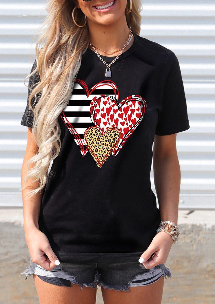 Kaufen Heart Love Striped Leopard T-Shirt Tee - Black. Bild